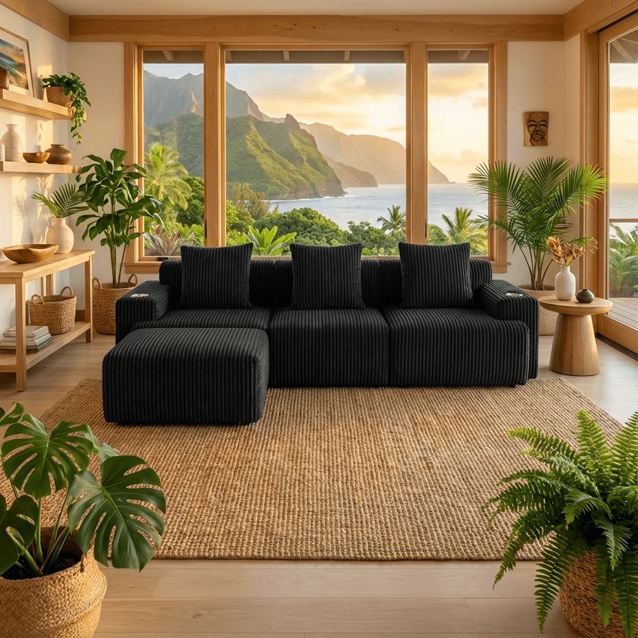 Cloud sofa in a Hawaiian living room with ocean view